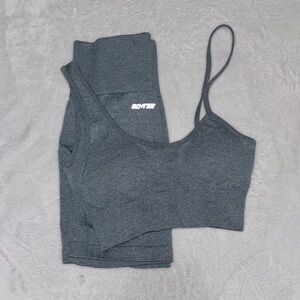 Bo+Tee Gray blue Sports Bra and biker shorts Set